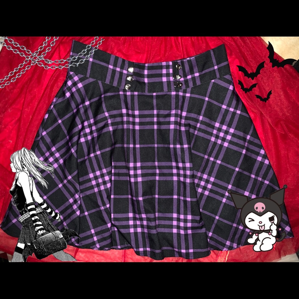 Purple and Black Plaid Skirt